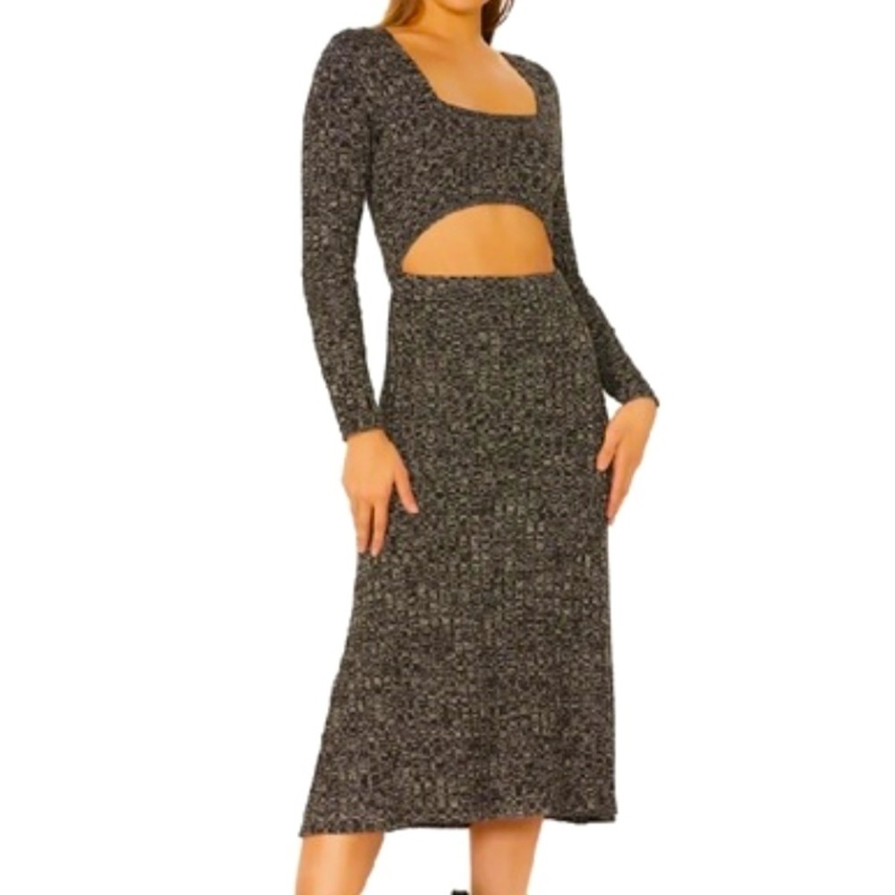 AFRM Black, White & Charcoal Textured Knit Sky Midi BodyCon Cutout Dress, size M